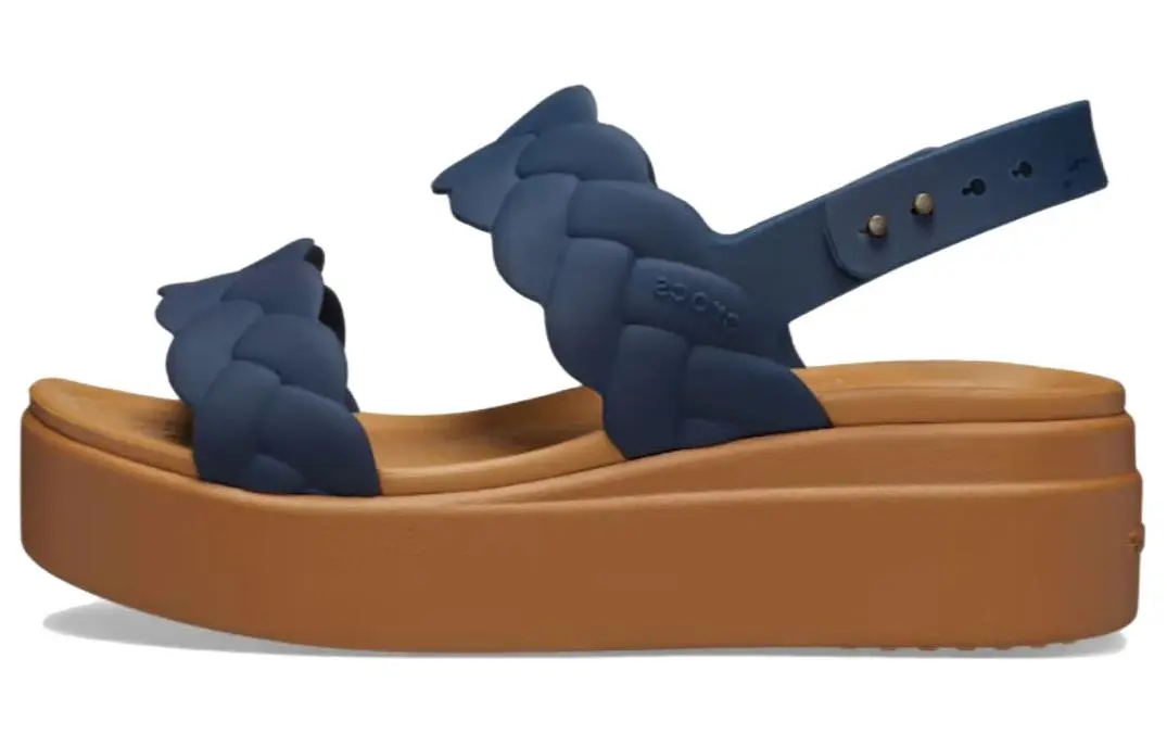Crocs Brooklyn Woven Wedge Sandals 'Blue Brown' Women's