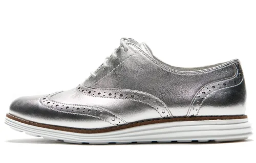 COLE HAAN Sheepskin British Style Casual Leather Shoes Women's Silver