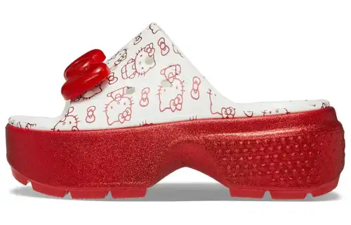 Crocs Stomp Slide Hello Kitty 50th Anniversary Red Glitter Women's