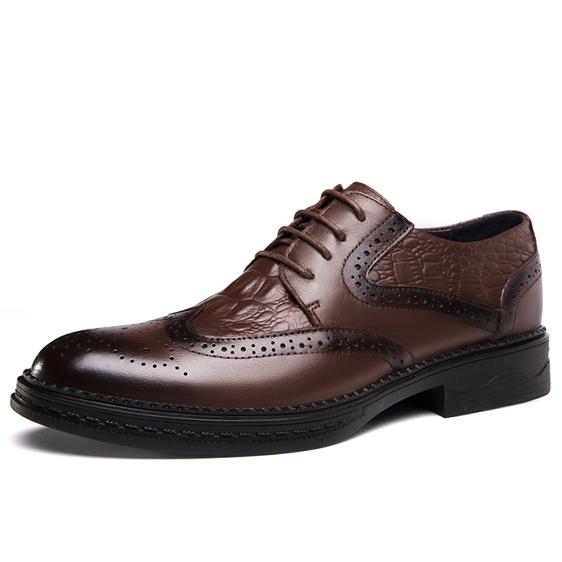 Ximo Bull XIMO BULL Top Cowhide High-appearance Gentleman Young temperament Stylish man Comfortable and soft Classic fashion retro British style genuine leather texture Trendy Brock carving Business commuting Thick sole heightening formal leather shoes Men's style