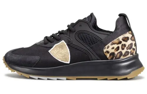 PHILIPPE MODEL Leather Lace Up Cushioning Low top Sports Casual Shoes Women's Black Yellow