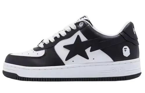 A BATHING APE Bape STA Leather Stylish Skateboarding Shoes Women's Black