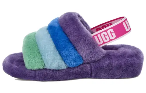 UGG FLUFF YEAH Slide Sheepskin Stylish Sandal Women's Rainbow
