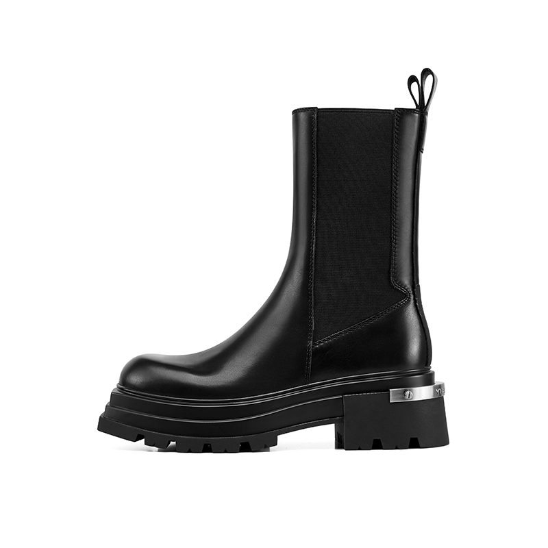 CHERYKALLY Martens, leather universal fashionable classic chelsea English style platform square toe, cowhide, British style, height increasing, mid-length, women's style
