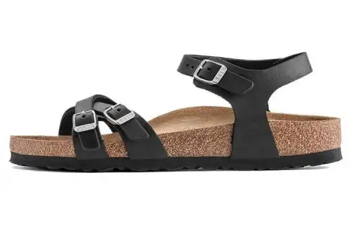 Birkenstock Top Grain Cow Leather Beach Sandals Women's Black Narrow