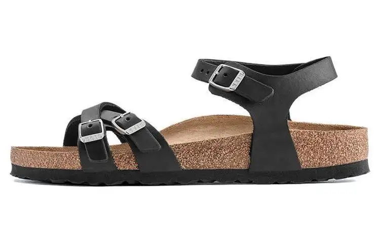 Birkenstock Top Grain Cow Leather Beach Sandals Women's Black Narrow