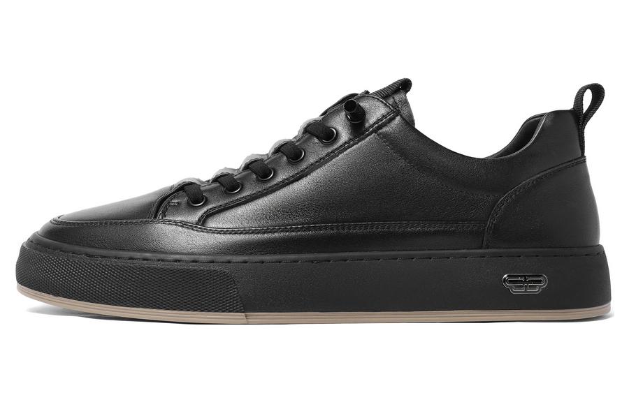 BELLE Top Grain Cow Leather Low top Skateboard Shoes 3cm Men's Black White