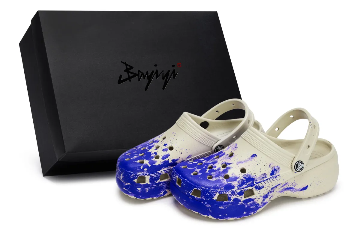 Crocs Classic Platform Clog 811 Manufacturing, Swirl Live, Special Shoe Box Clogs Women's Bone White Blue