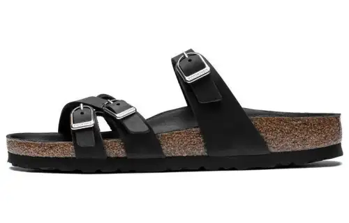 Birkenstock Leather Slide Slippers Women's Black Narrow
