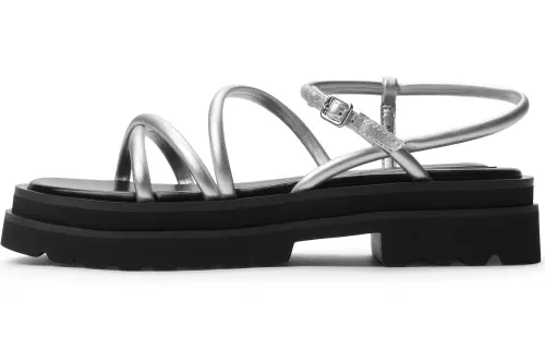 CHARLES&KEITH Small Ck One Strap Sandals 4.1cm Women's Silver/Beige/Black