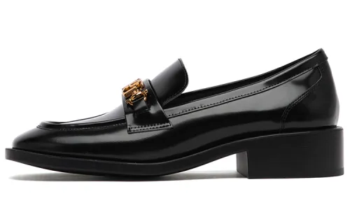 PACO GIL Leather Block Heel Loafers Women's Black