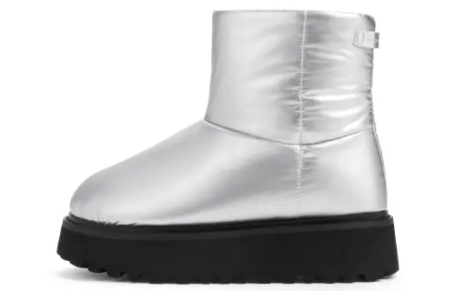 CHARLES&KEITH Small Ck Fabric Thermal Slip Resistant Short Snow Boots Women's Silver/Black Textured