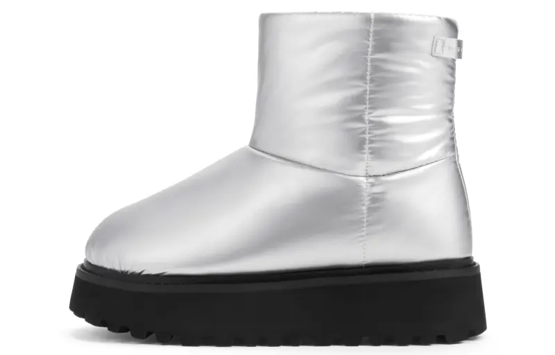 CHARLES&KEITH Small Ck Fabric Thermal Slip Resistant Short Snow Boots Women's Silver/Black Textured