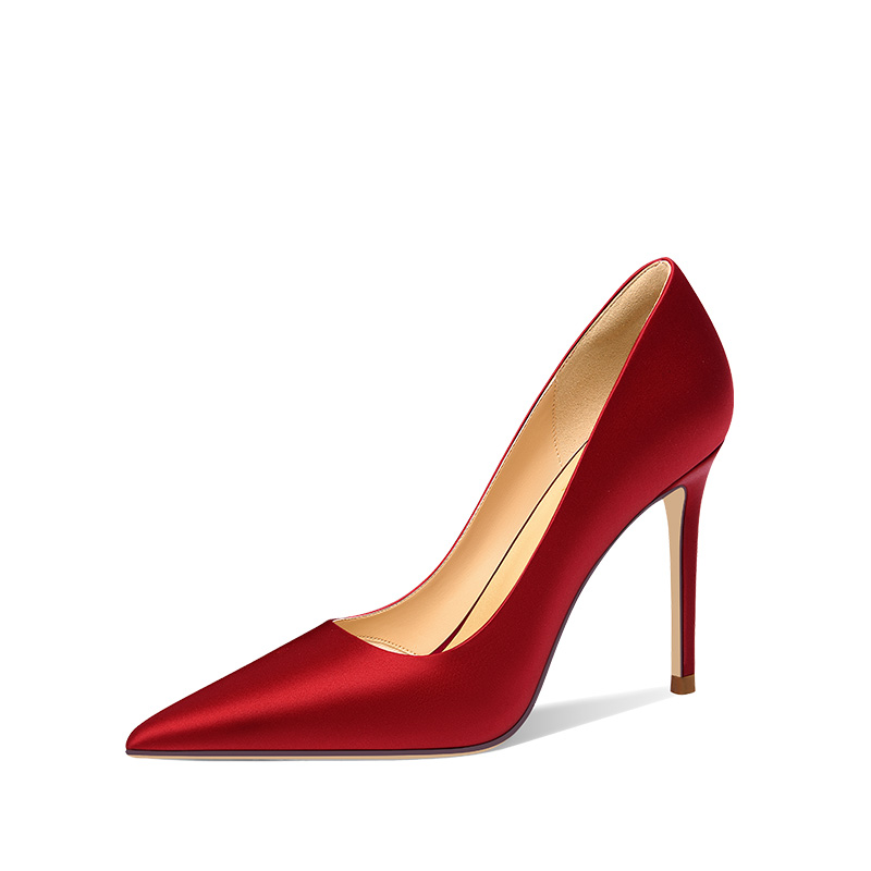 Holy Rose Holy Rose Marriage French Satin Wedding Shoes Bridal Dress Shoes High Heels Women's Red