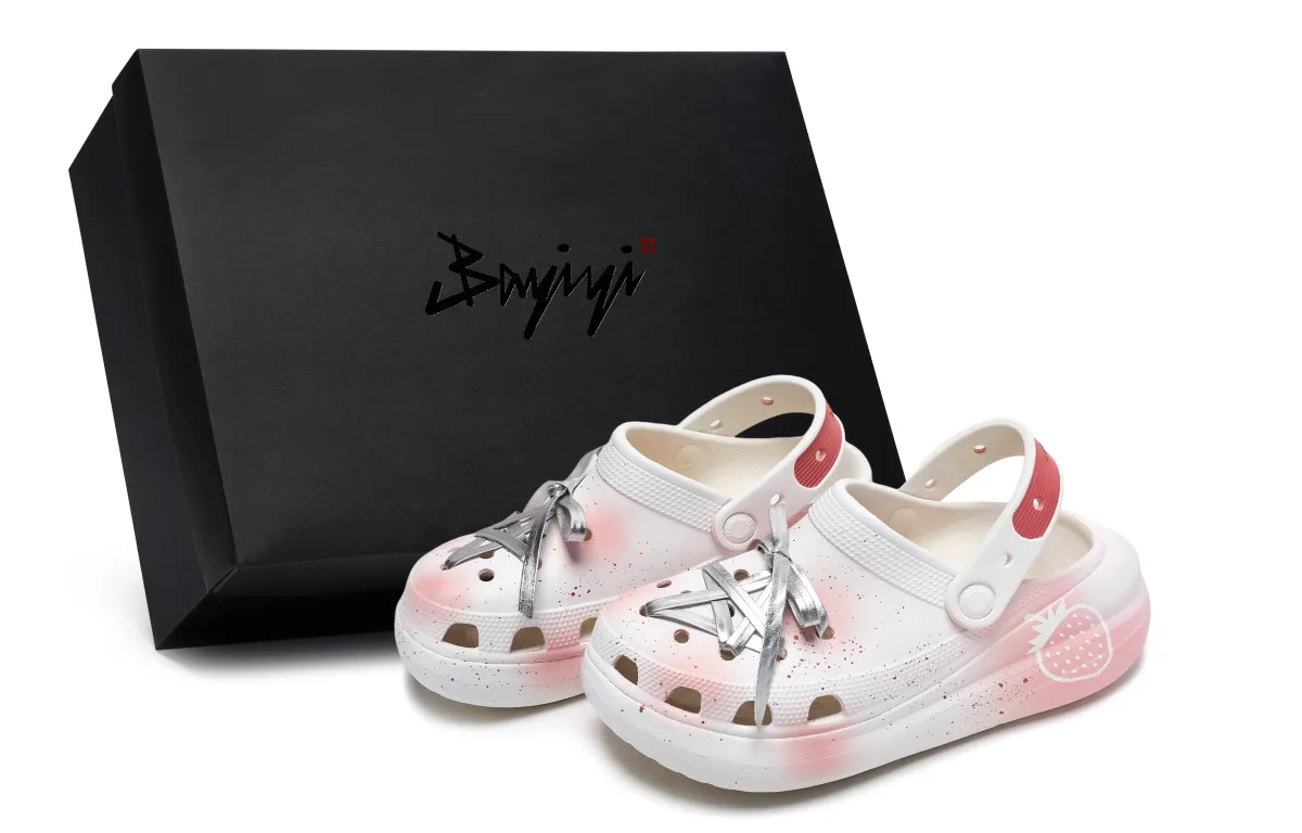Crocs Crush Clog 811 Manufacturing, Strawberry Polka Dot, Special Shoe Box Clogs Unisex White Pink Silver
