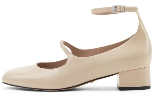 CHARLES&KEITH Small Ck Chunky Heel Mary Jane Shoes 3.6cm Women's Beige/Black Box Black