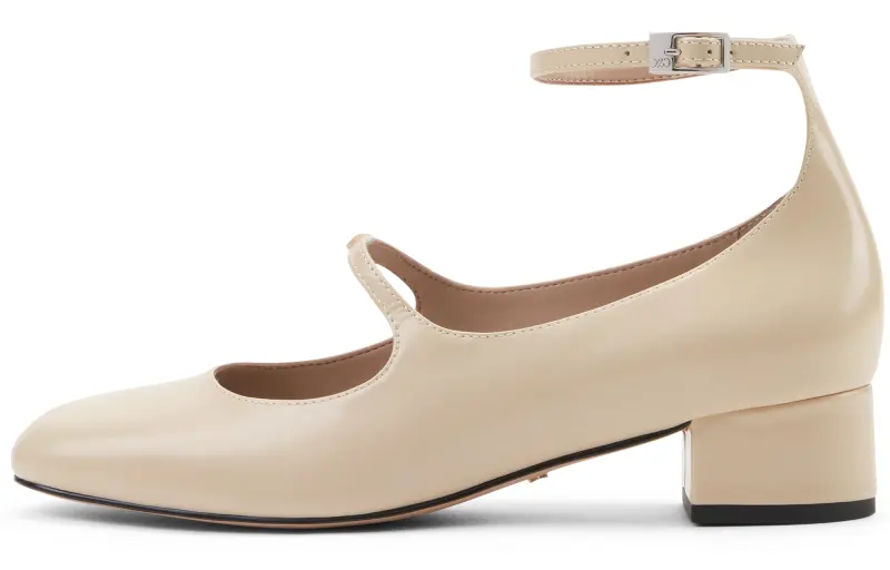CHARLES&KEITH Small Ck Chunky Heel Mary Jane Shoes 3.6cm Women's Beige/Black Box Black