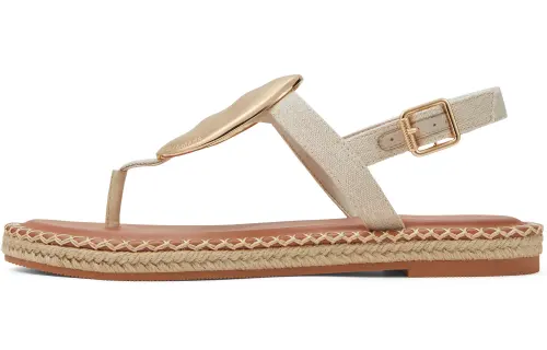 CHARLES&KEITH Small Ck PU, Textile One Strap Sandals 2.1cm Women's Beige/Black