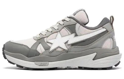 A BATHING APE Trail Sta Cow Leather Low top Casual Shoes Men's Gray
