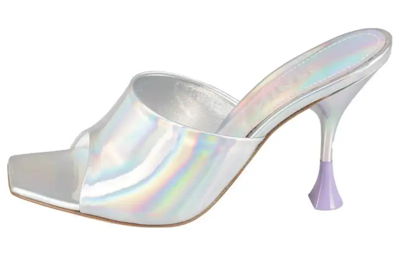 3JUIN Leather Slide Slippers Women's Silver