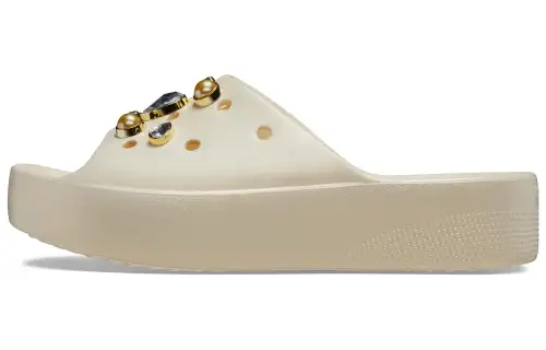 Crocs Classic Crystals Pearls Platform Slides 'White' Women's