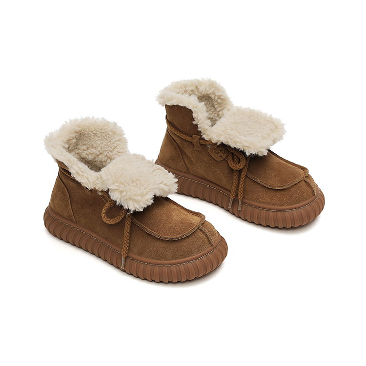 MASOOMAKE Cow Suede Thermal Artificial Long Plush, Platform, Fleece Lined, Cute Round Tip, Lace Up Short