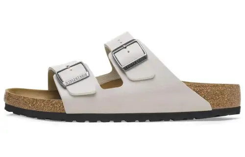 Birkenstock Arizona Leather Slide Slippers Men's Light Gray