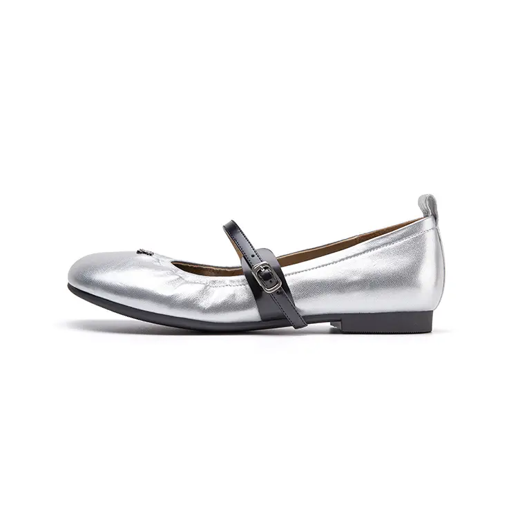 Marie Claire Flat Mary Jane Shoes 1.3cm Women's Shimmering Silver