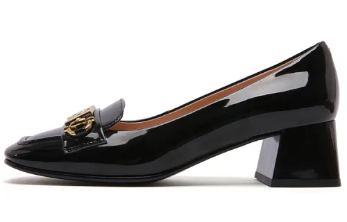 PACO GIL Cow Leather Block Heel High Heels 5cm Women's Black