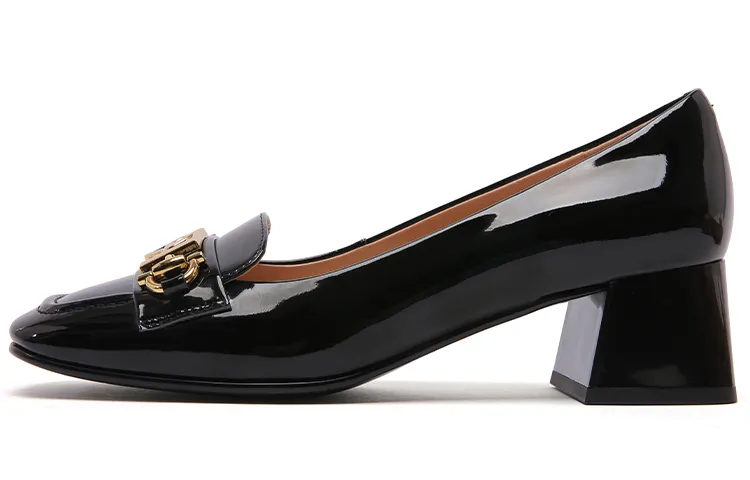 PACO GIL Cow Leather Block Heel High Heels 5cm Women's Black
