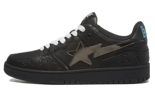A BATHING APE SK8 STA Cow Leather Low top Stylish Skateboarding Shoes Women's Black