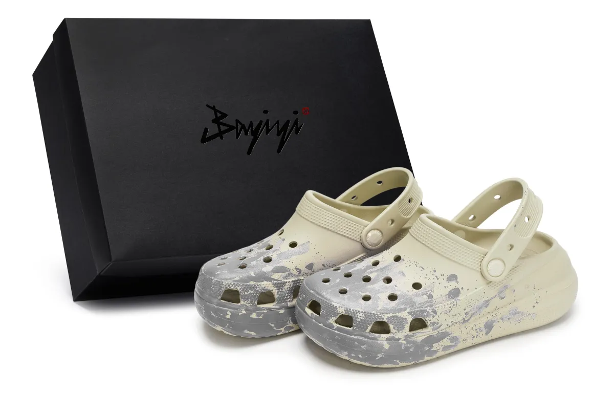 Crocs Crush Clog 811 Manufacturing, Ash On Site, Special Shoe Box Clogs Unisex Bone White Silver Gray