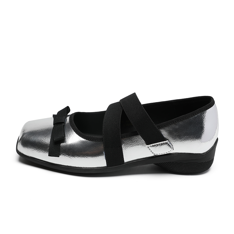 ZHR Zeze Cyberpunk Y3K Mirror Metal Texture Ballet Style Fashion Trend Comfortable and Versatile Butterfly Decoration Commuting Velcro Shallow Mouth Breathable Thick Sole Heightening Casual Shoes 3cm Women