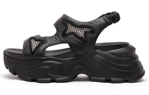 PACO GIL Leather Stylish Sandal 7cm Women's Black