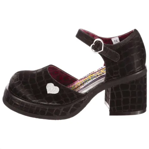 IRREGULAR CHOICE Pu Chunky Heel Mary Jane Shoes 8cm Women's Black