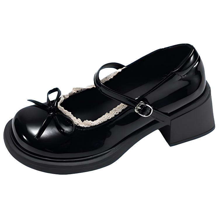 LXVB PU Japanese sweet and cool leather shoes, French jk with skirt, college style commuting, bow lace, versatile and casual, fashion trend, retro classic, non-slip and wear-resistant, round toe heightening, thick heel, Mary Jane shoes, women's style