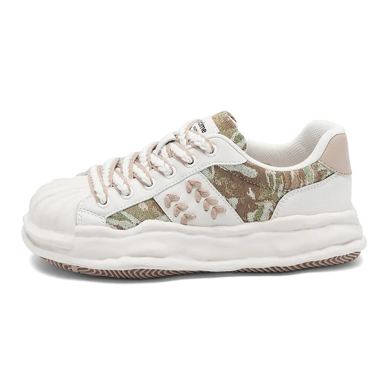 AGSDON Fabric Stylish Skateboarding Shoes Women's Beige Khaki