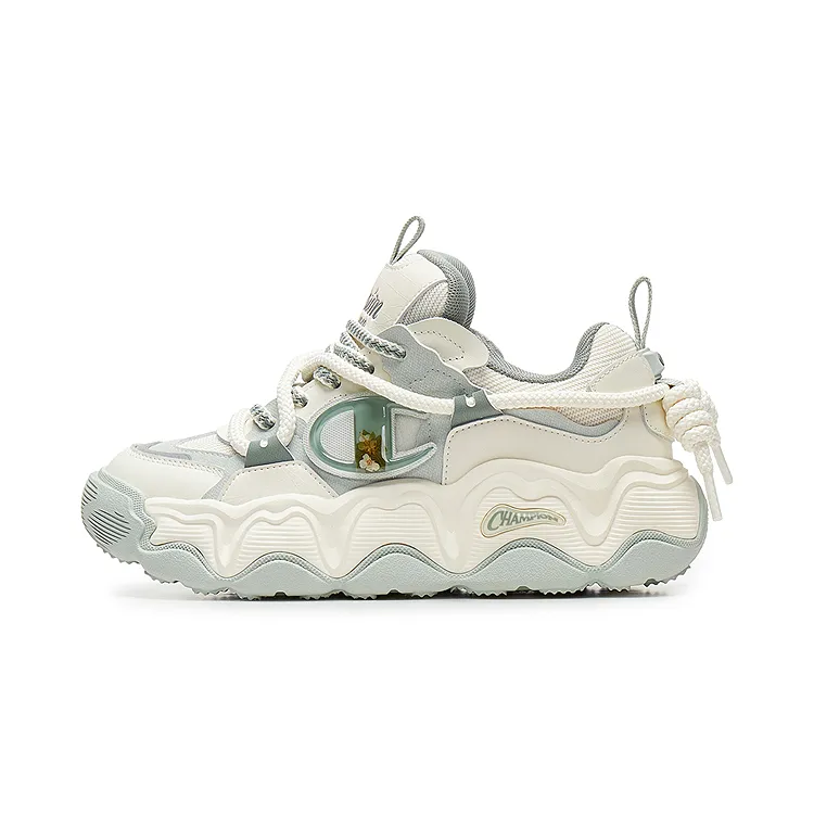 Champion Champ Lava Cake Synthetic Leather, Textile Low top Casual Shoes Women's Milk White/Stream Joy Green