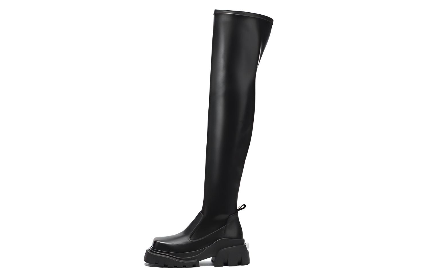 DAPHNE LAB Sugar Cube Series 2nd Generation Thick soles for heightening and slimming, square toe matte zipper, fashionable and cool street style, hot girl travel, high knee boots, women's black