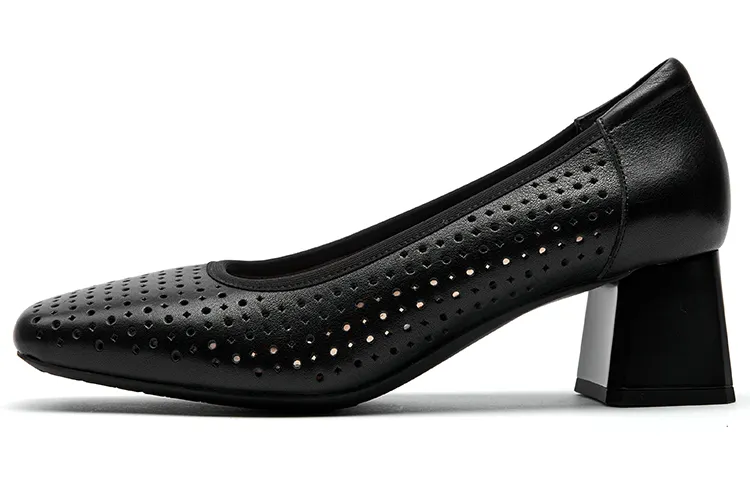 PACO GIL Leather Chunky Heel High Heels 5cm Women's Black