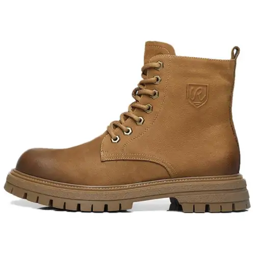 JANE HARLOW Leather Crew Combat Boots Men's Brown Fleece Lined