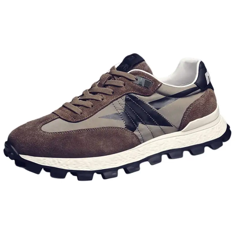 JANE HARLOW Textile, Split Cow Leather Breathable And Lightweight Low top Casual Shoes Men's Khaki