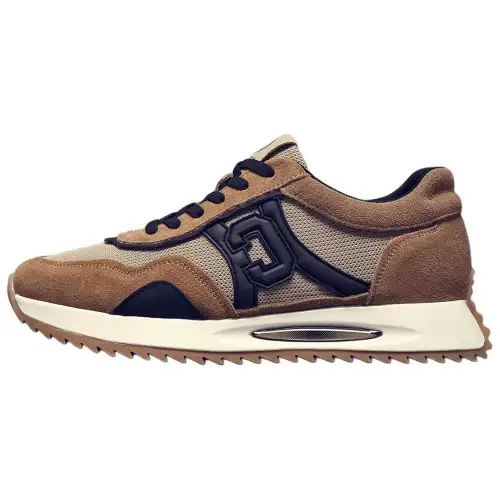 JANE HARLOW Textile, Split Cow Leather Low top Casual Shoes Men's Khaki