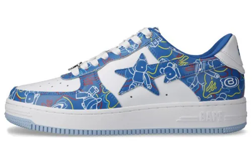 Medicom Toy x A BATHING APE STA Leather Stylish Skateboarding Shoes Unisex Blue Camouflage