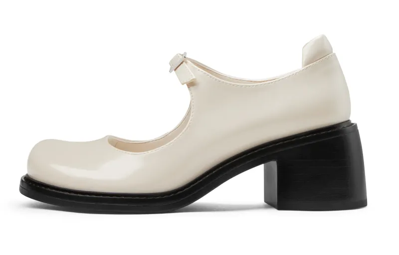 CHARLES&KEITH Small CK Gothic Lolita Style PU, Textile Chunky Heel Mary Jane Shoes 6CM Women's