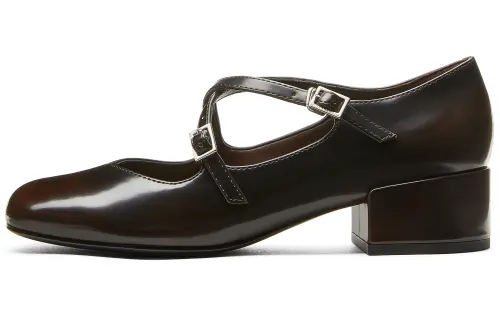 CHARLES&KEITH Small Ck Pu Chunky Heel Mary Jane Shoes 4cm Women's