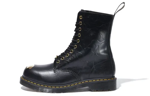 Dr.Martens/Dr. Martin x A BATHING APE Bape Abc 10 Hole Steel Toe Cap Leather Warm Wrapped Casual Short Martin Boots Men's Black