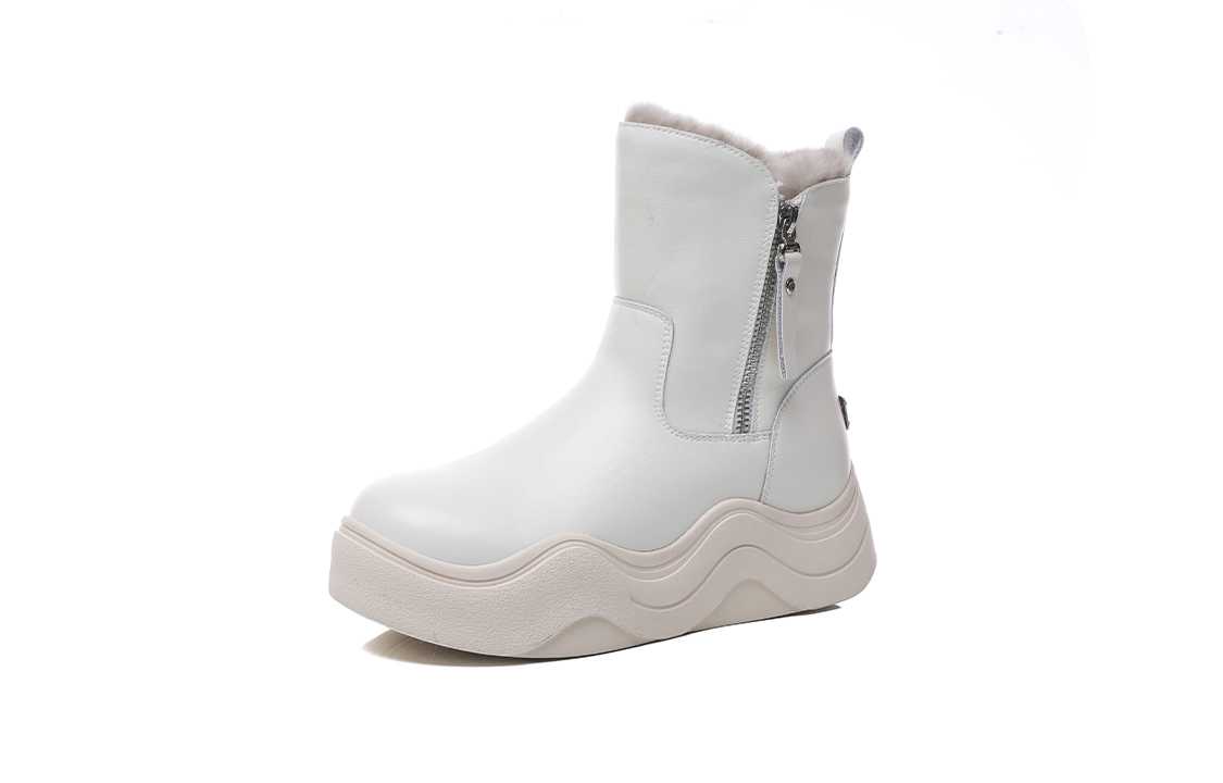 POOQ Top Grain Cow Leather Short Mid Calf Snow Boots 4cm Women's