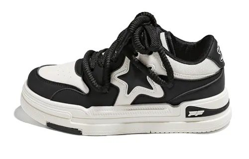 PAUL FRANK Lightweight Mid top Skateboard Shoes Unisex Beige Black
