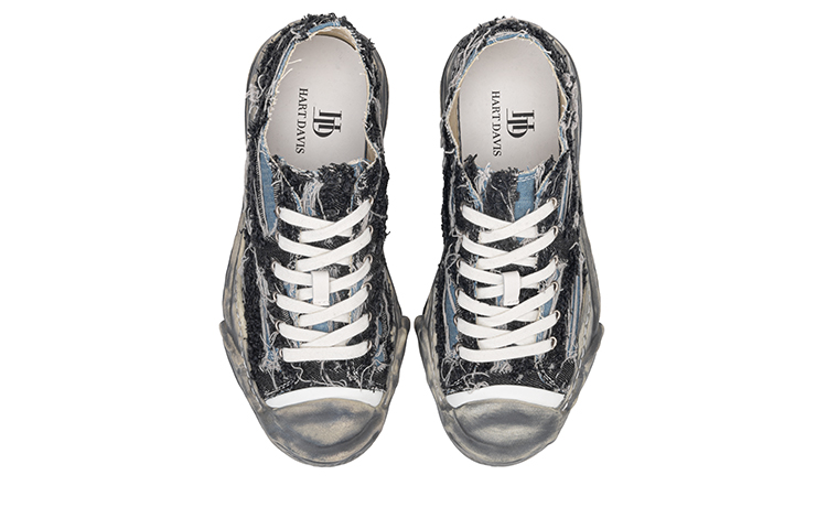 HART DAVIS Dissolve Distressed Shoes Slip Resistant Slip Resistant Low top Canvas Shoes Unisex Denim Black
